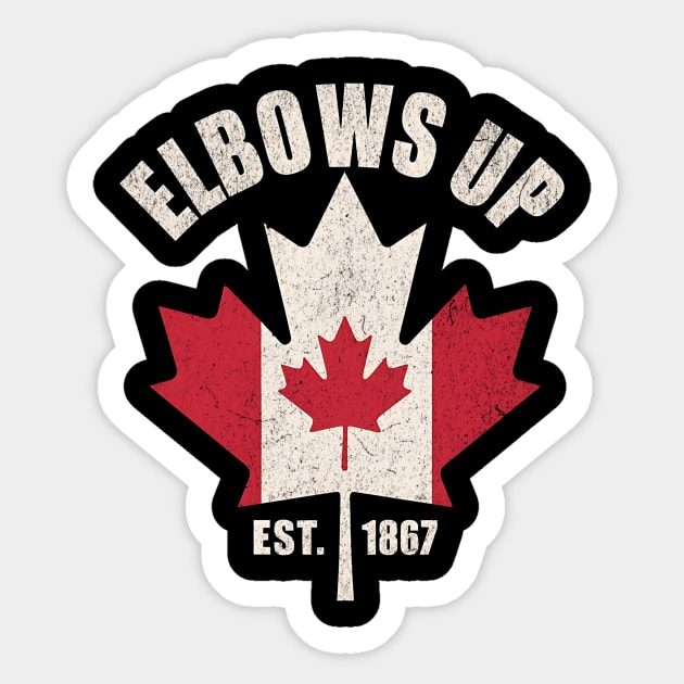 Elbows Up Canada Est. 1867 – Vintage Canadian Maple Leaf Retro Design Sticker by ArtistTee ⭐⭐⭐⭐⭐